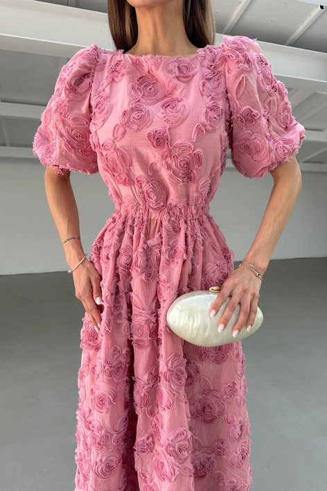 Rose Midi Elbise Pembe