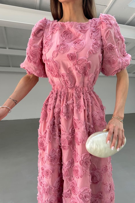 Rose Midi Elbise Pembe