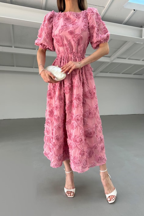 Rose Midi Elbise Pembe