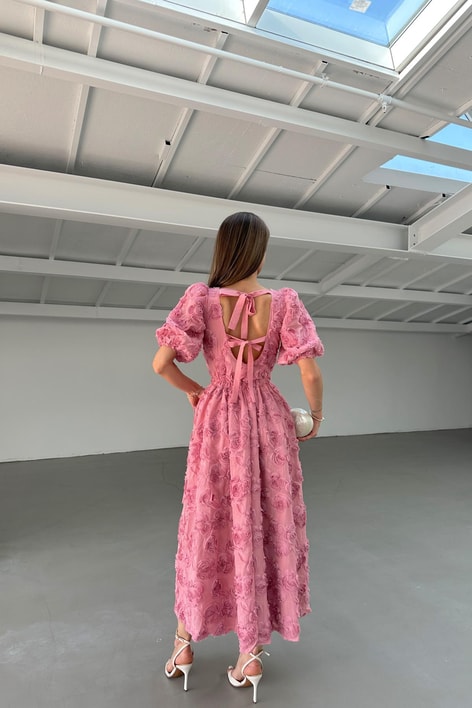 Rose Midi Elbise Pembe