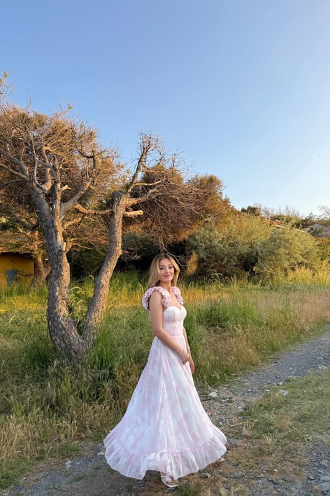Rose Tül Astarlı Elbise Pembe