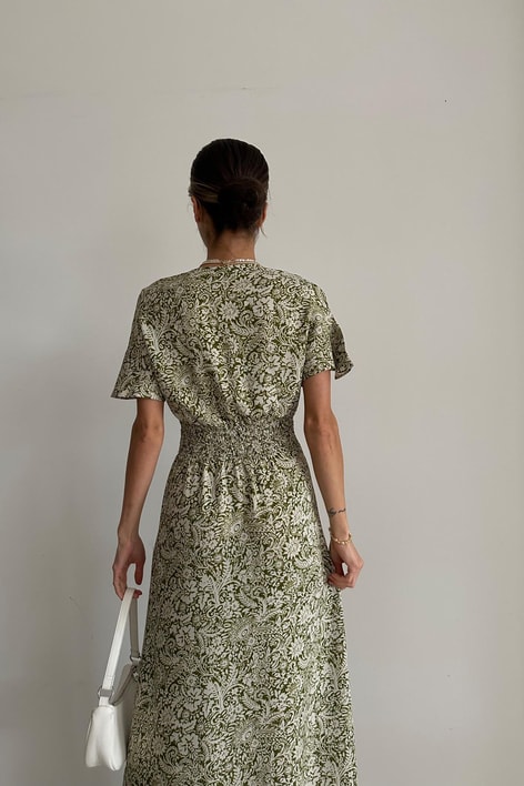 Şal Desen Tiril Elbise Yeşil