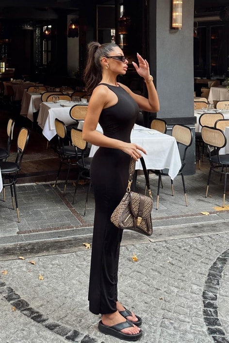 Sandy Basic Elbise Siyah