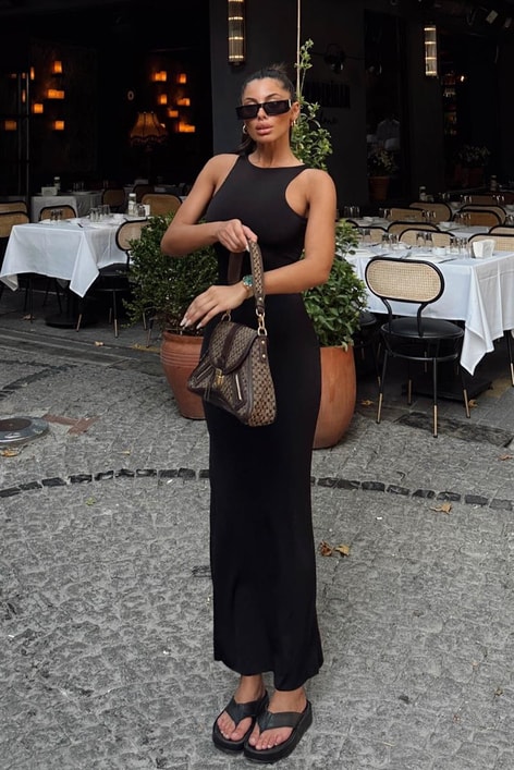 Sandy Basic Elbise Siyah