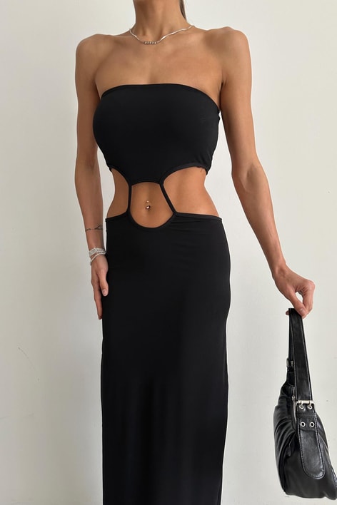 Sandy Dekolteli Elbise Siyah