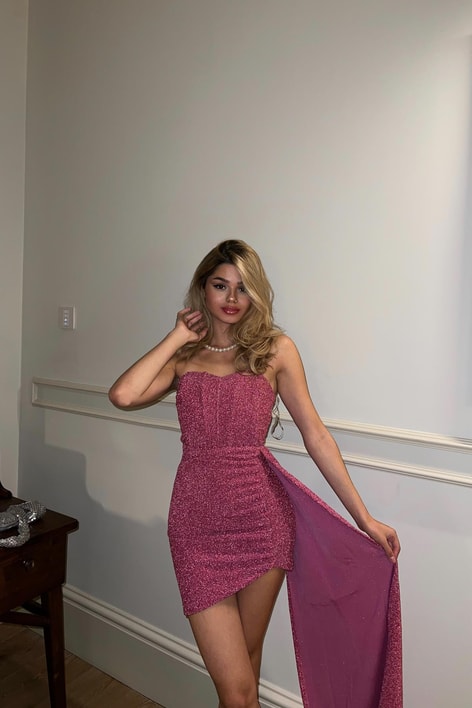 Shine Mini Elbise Fuşya