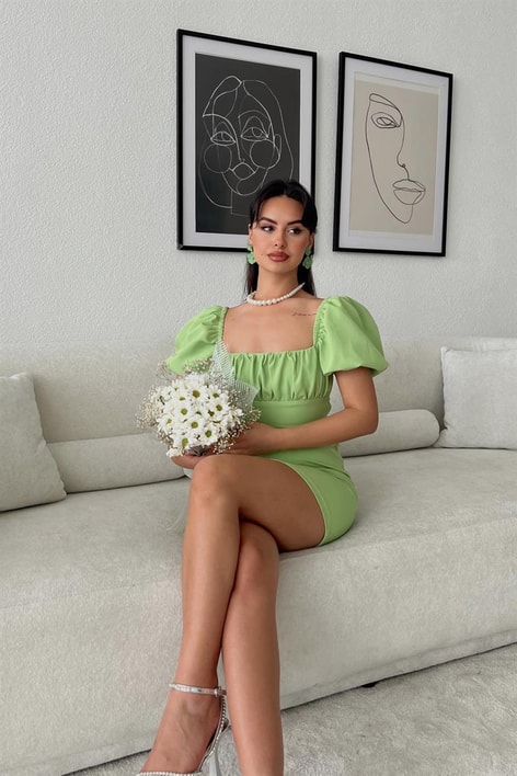 Sırt Dekolteli Cutie Mini Elbise Yeşil