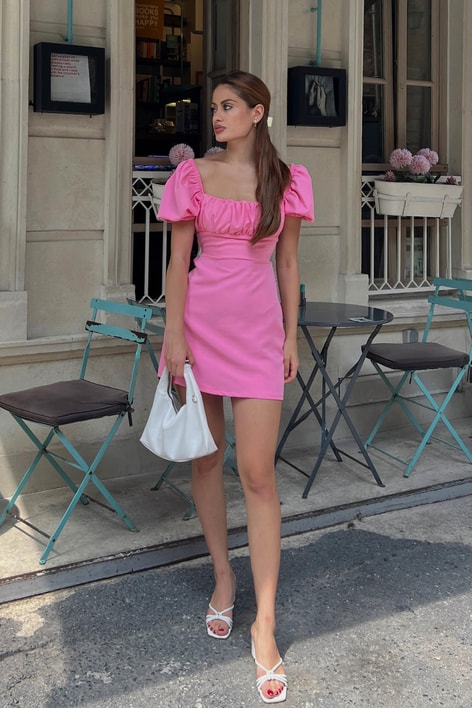 Sırt Dekolteli Cutie Mini Elbise Pembe