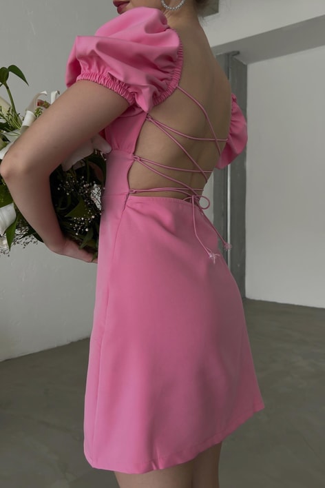 Sırt Dekolteli Cutie Mini Elbise Pembe