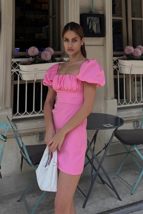 Sırt Dekolteli Cutie Mini Elbise Pembe