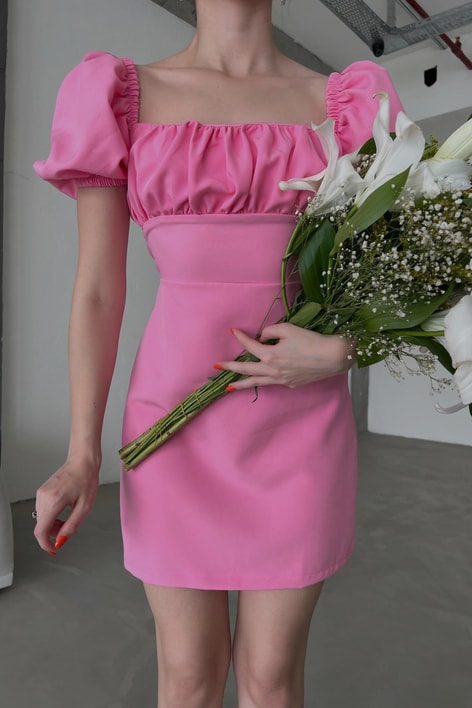 Sırt Dekolteli Cutie Mini Elbise Pembe