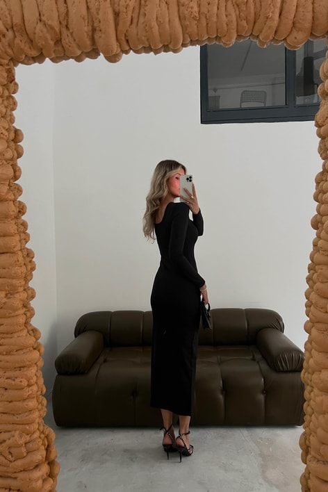 Sırt Detay Maxi Toparlayıcı Elbise Siyah