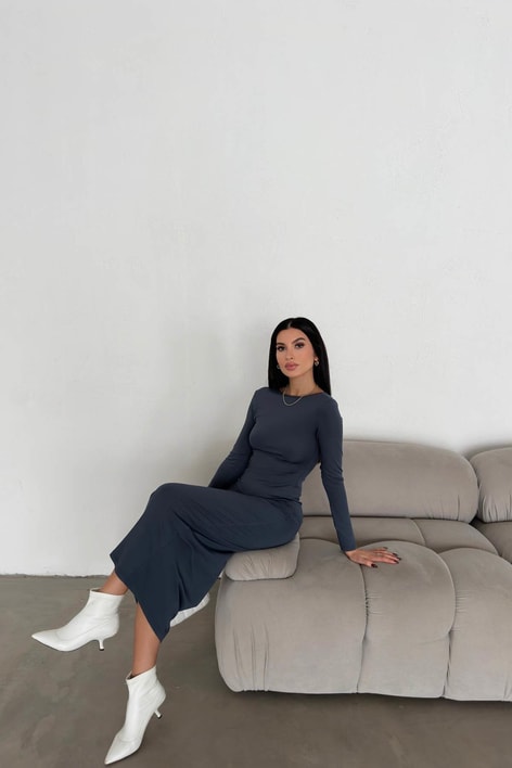 Sırt Detay Maxi Toparlayıcı Elbise Antrasit