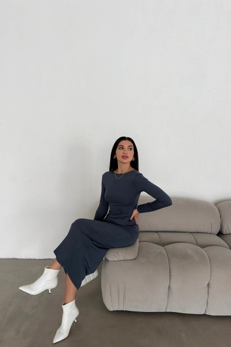 Sırt Detay Maxi Toparlayıcı Elbise Antrasit