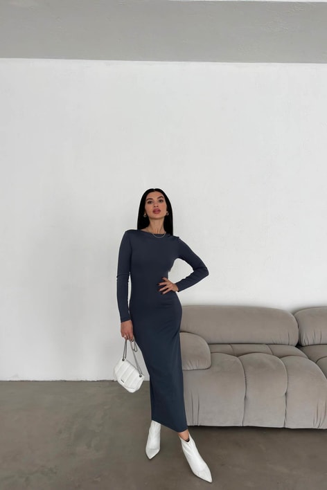 Sırt Detay Maxi Toparlayıcı Elbise Antrasit