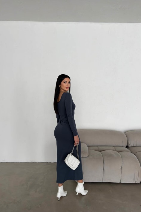 Sırt Detay Maxi Toparlayıcı Elbise Antrasit