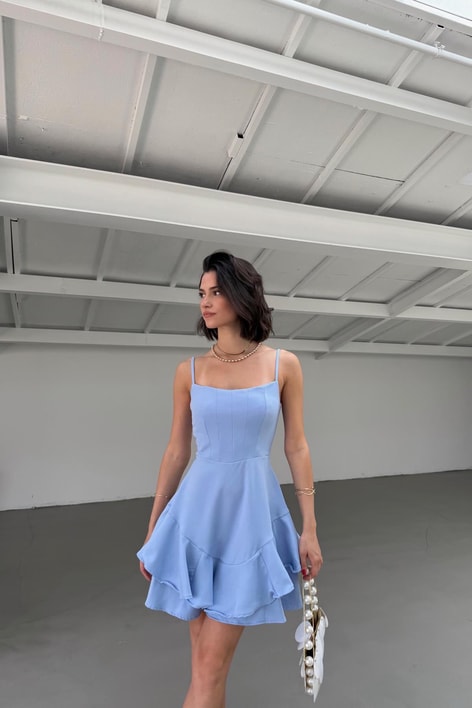 Stella Volanlı Elbise Mavi