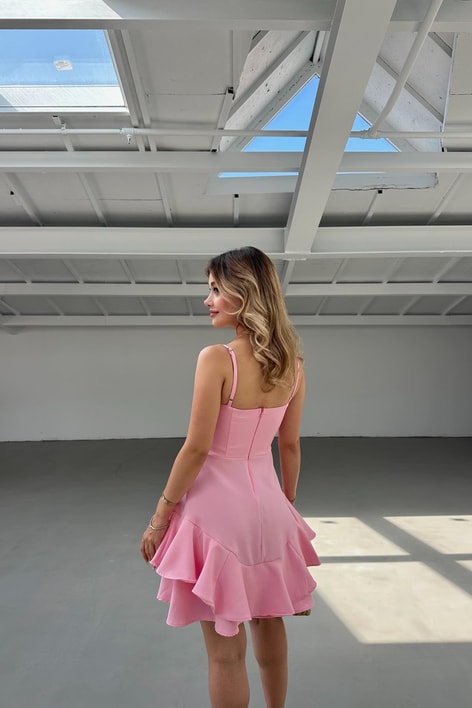 Stella Volanlı Elbise Pembe