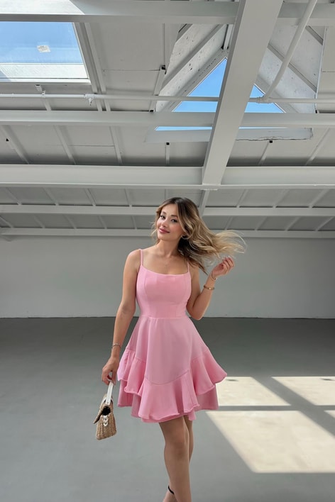 Stella Volanlı Elbise Pembe
