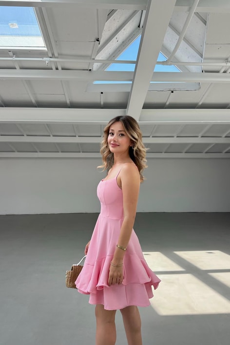 Stella Volanlı Elbise Pembe