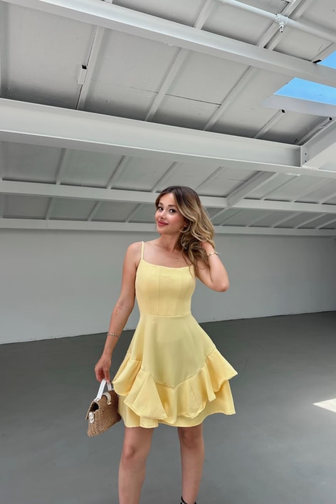 Stella Volanlı Elbise Sarı