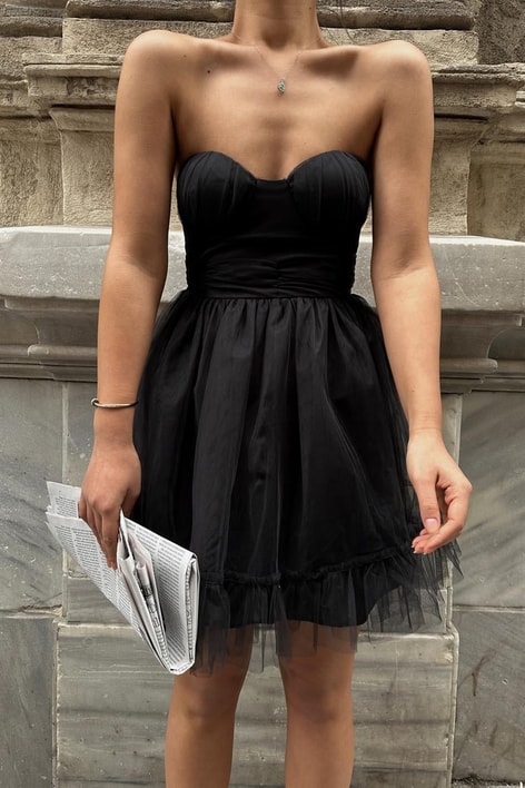 Straplez Aurora Elbise Siyah