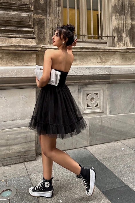 Straplez Aurora Elbise Siyah