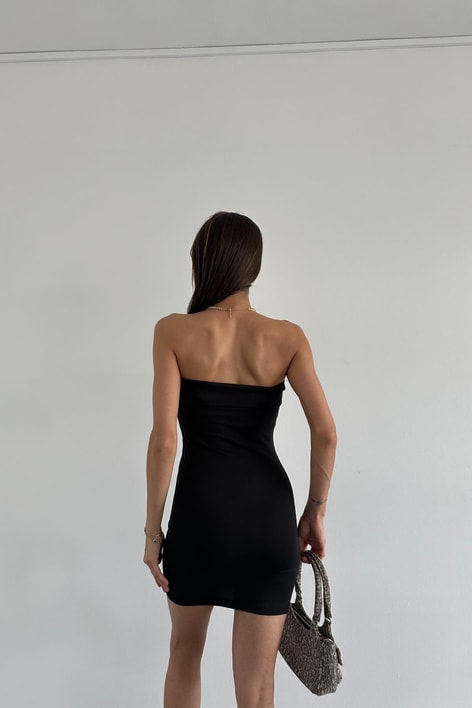Straplez Basic Mini Elbise Siyah
