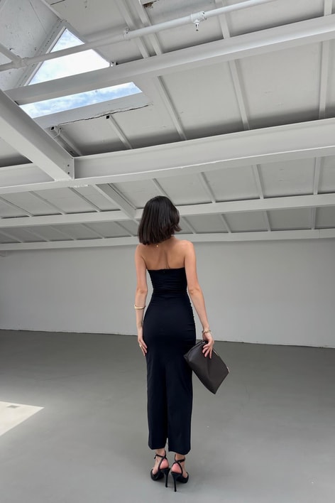 Straplez Midi Elbise Siyah