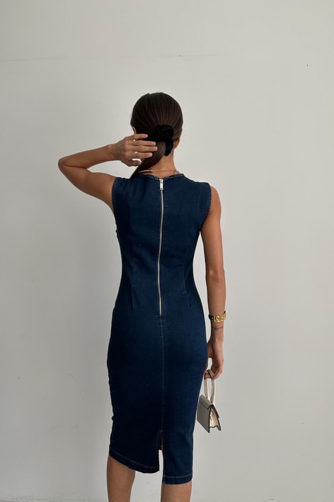 Style Denim Elbise Lacivert