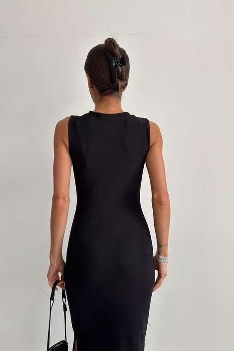 Su Damlası Detay Elbise Siyah