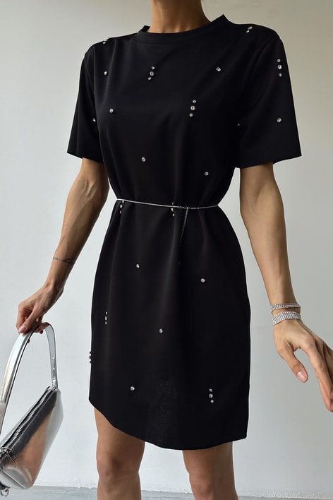 Taşlı Elbise Siyah