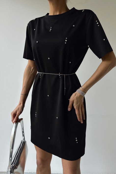 Taşlı Elbise Siyah