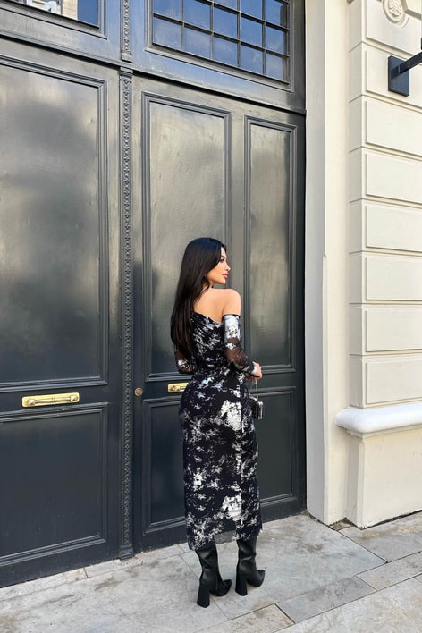 Tek Kol Hologram Deape Elbise Siyah