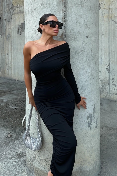 Tek Kol Romantıc Elbise Siyah