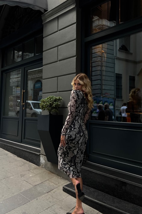 Tek Omuz Snake Elbise Siyah