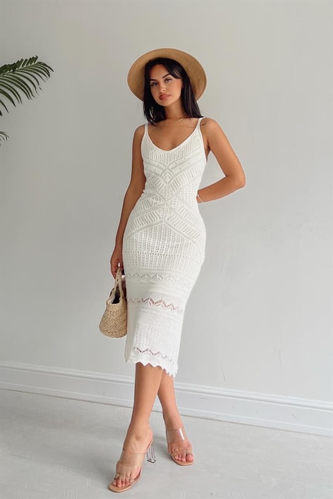 Triko Askılı Darla Elbise Ekru