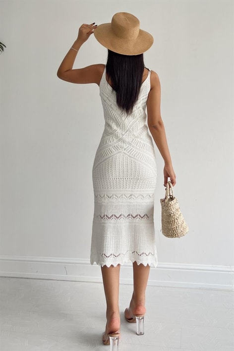 Triko Askılı Darla Elbise Ekru