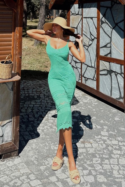 Triko Askılı Darla Elbise Yeşil