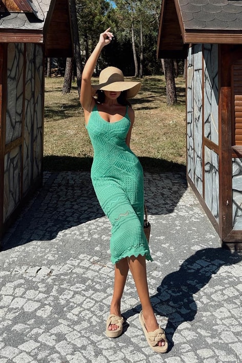 Triko Askılı Darla Elbise Yeşil