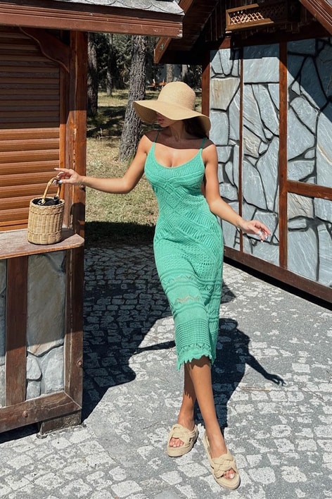 Triko Askılı Darla Elbise Yeşil