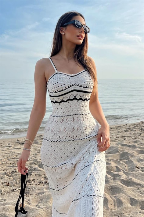 Triko Askılı Mialle Elbise Krem