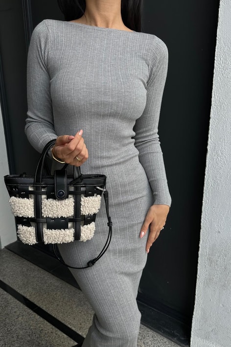 Triko Kalem Elbise Gri