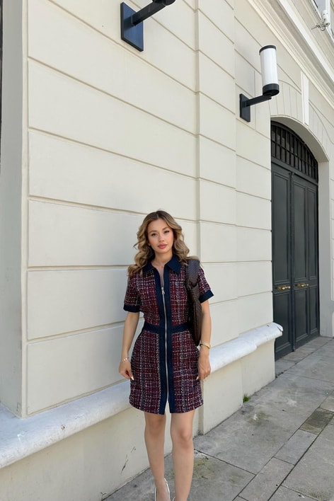 Tüvit Denim Elbise Bordo