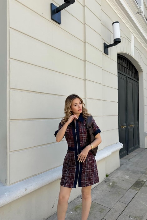 Tüvit Denim Elbise Bordo