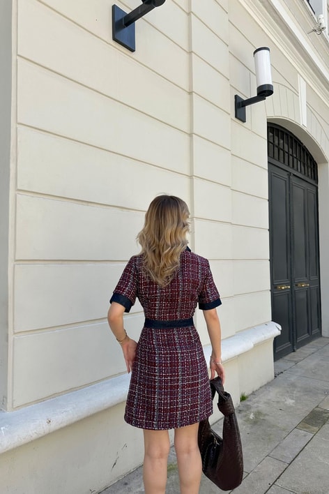 Tüvit Denim Elbise Bordo