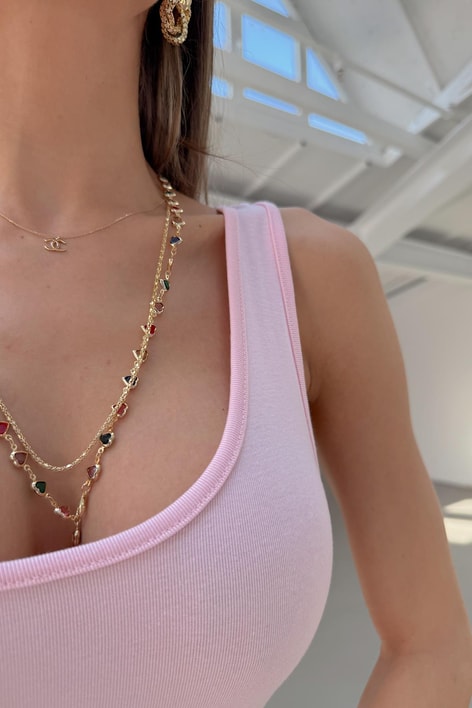 V Yaka Basic Elbise Pembe