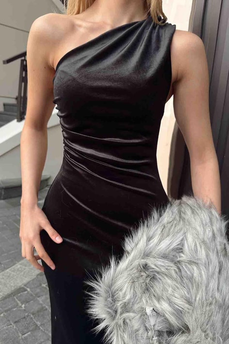 Velvet Elbise Siyah