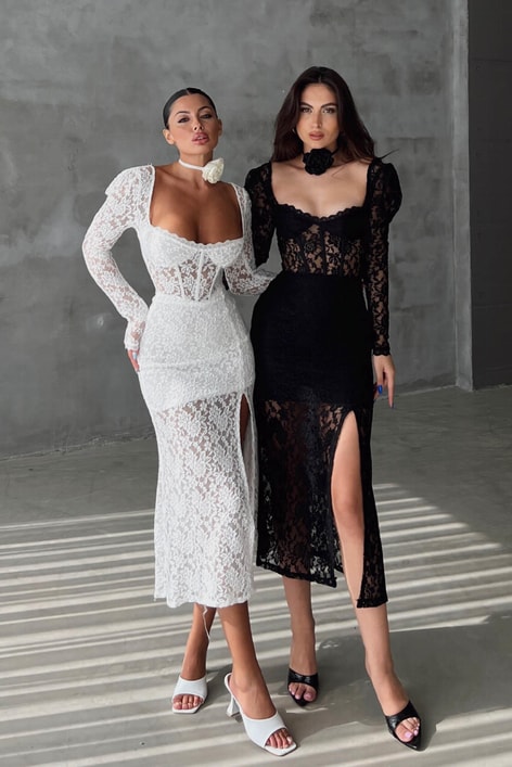 Vintage Romantik Elbise Beyaz