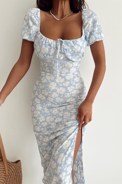 Violetta Yırtmaçlı Elbise Bebe Mavi